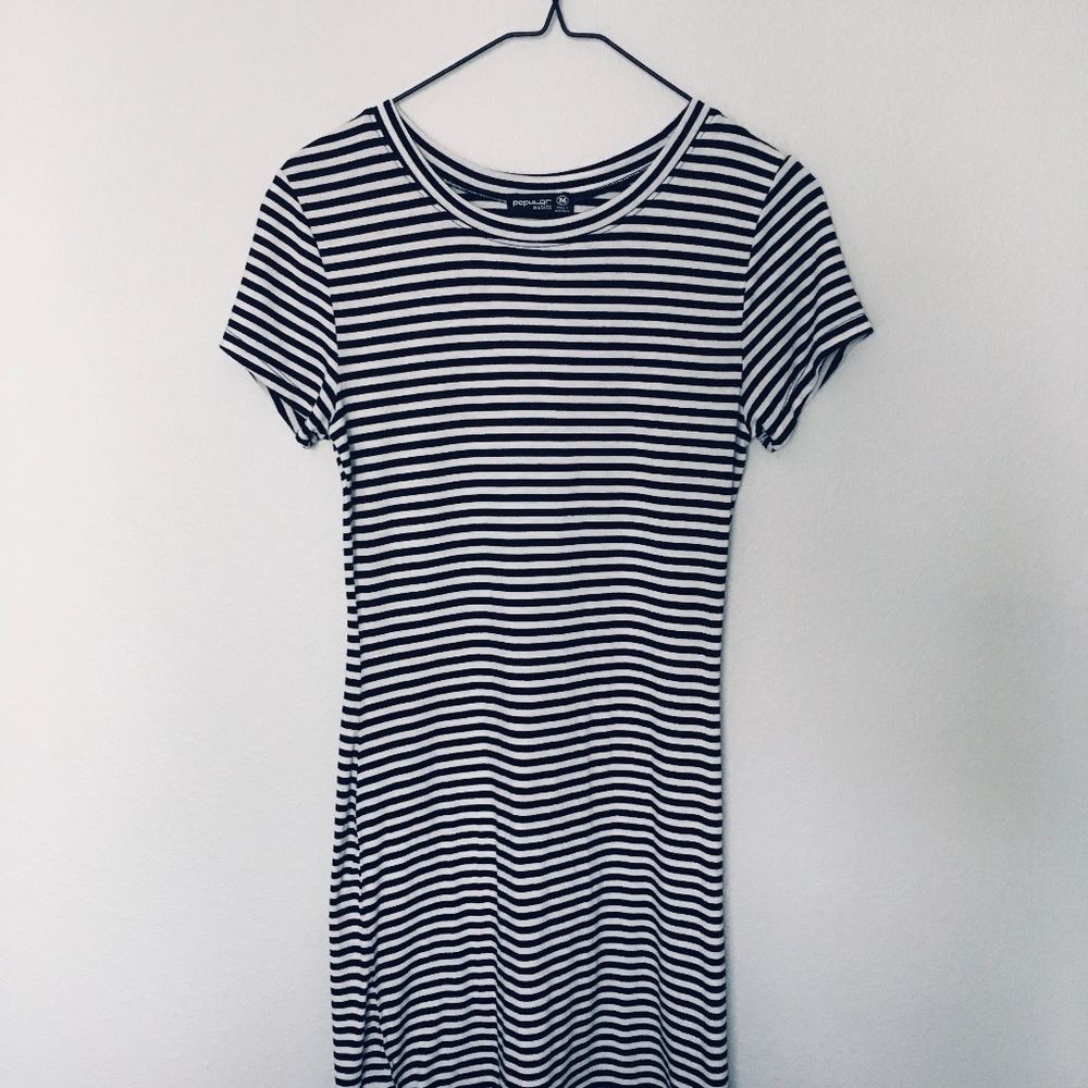 Stretchy Cotton T Dress Striped Fitted